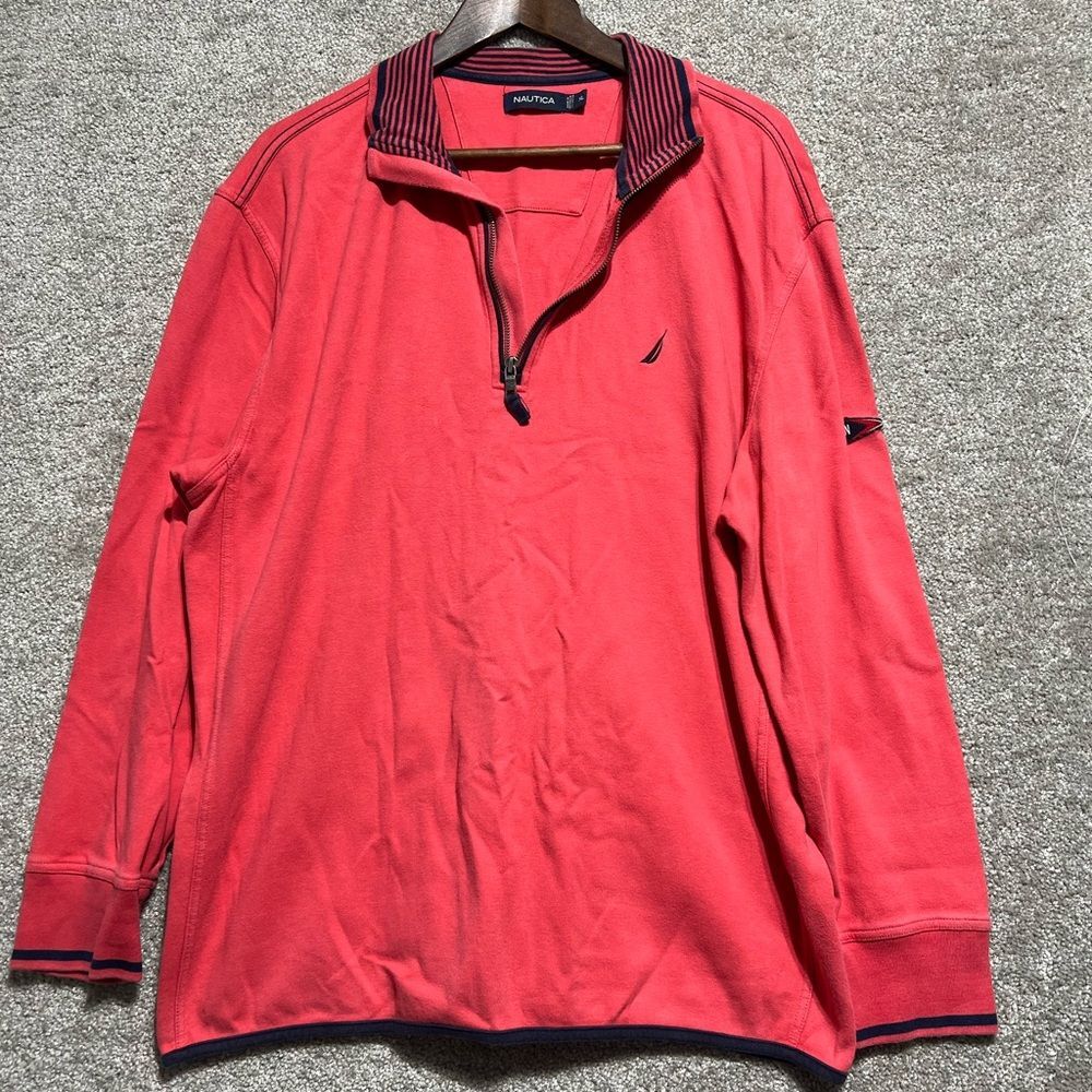 Nautica Sweater Mens XL ORANGE Pullover Shirt Quarter Zip Sweatshirt Plain
